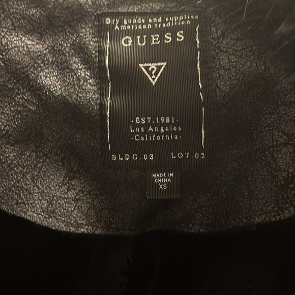 Guess Faux Black Leather Jacket with Fur Collar Lining & Reversible Fur Sleeves - Picture 4 of 6